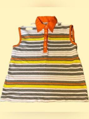 Genuine Vintage 1970’s Striped Sleeveless Dagger Collar Shirt, Orange Ringer
